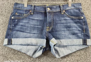 7 For All Mankind Denim Shorts Women's ACTUAL SIZE 31 Blue Short Cuffed Low Rise - Picture 1 of 8