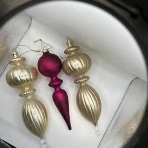 3 Vintage mundgeblasene Glas Endstücke Christbaumschmuck tiefrosa und 2 goldene Gläser. - Bild 1 von 3