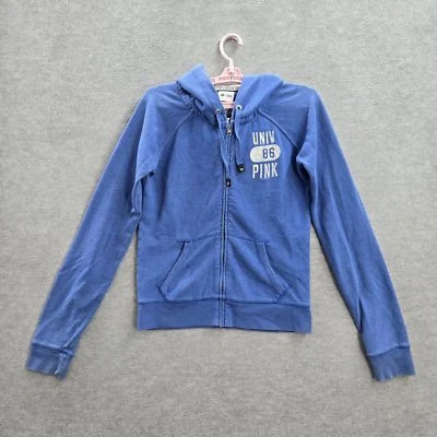PINK Victoria's Secret Women Hoodie M Blue Wishes And Kisses Fleece READ - Image 1 of 4