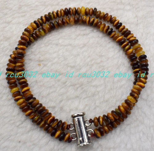 VALENTINO Gratty Braccialetto Pietra Preziosa Occhio di Tigre Giallo 2 Fila 2x4mm 7 5 pollici