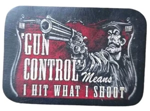 GUN CONTROL "I HIT WHAT I SHOOT" OUTLAW BIKER MC SEW ON LEATHER PATCH 2.5 X 3" - Picture 1 of 3