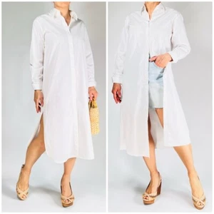 MASSIMO DUTTI Shirt Dress Size 2 White Slit Duster Cover up - Picture 1 of 11