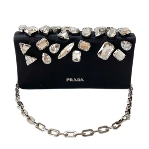 PRADA Bijou Black Satin Chain Shoulder Bag - Picture 1 of 15
