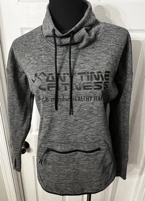 Anytime Fitness Heather Gray Sweatshirt Thumbhole Sleeves S Coach Trainer Gym - Image 1 of 4