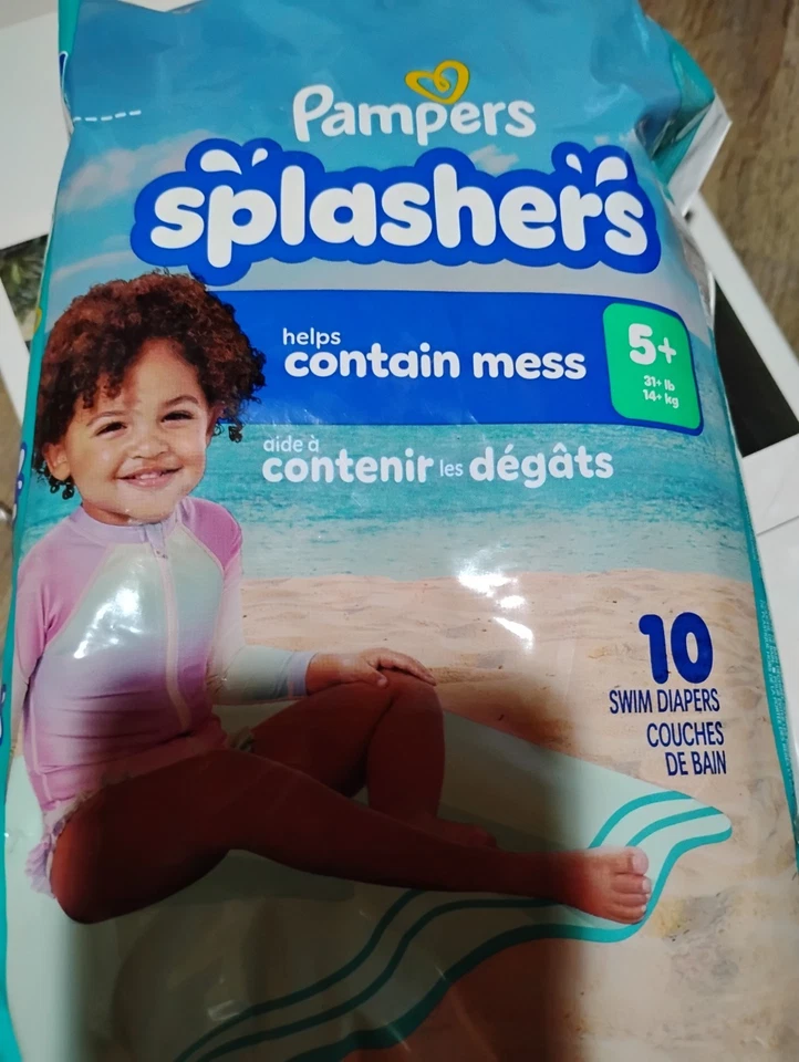  2 paquetes de pantalones de natación desechables Pampers Splashers 5+ pañales 10 cada 31 libras  Foto 1 de 1