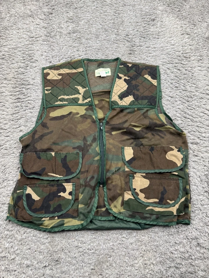 Texsport Vest Men Large Fieldwear Jungle Camo Mesh Shooting Hunting Game Bag 90s - Image 1 of 4