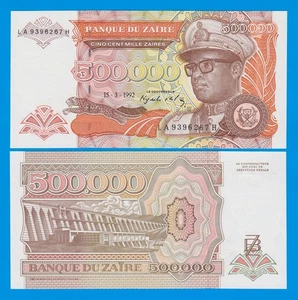 Zaire 500,000 Zaires, P 43, 1992 UNC 500000, Half Million - Picture 1 of 1