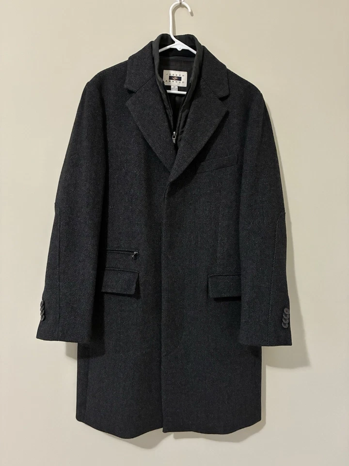 Joseph Abboud Wool Blend Men’s Top Coat Overcoat Double Collar Charcoal Sz 38 - Image 1 of 4