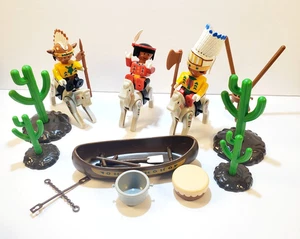 Vintage Playmobil Western Set Native American Indians Canoe Horses Cactus - Bild 1 von 15