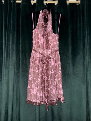  Nuevo con etiquetas Vestido Halter Milly 100% Seda Rosa y Marrón Floral Volantes Talla 4 – Precio de venta sugerido por el fabricante $425 Foto 1 de 4