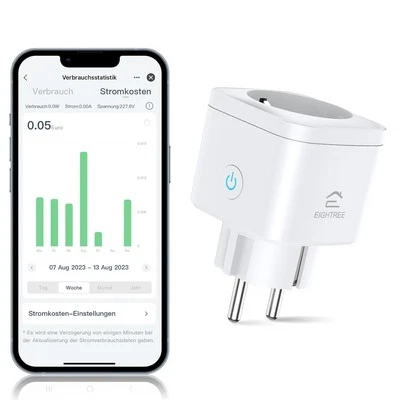 EIGHTREE WiFi Steckdosen 2.4GHz Smart Home 1 Stück, 16A, Fernzugriff & Zeitplan