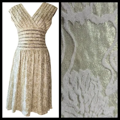 Adrianna Papell Dress Shimmering Light Green Cream Mesh Insert Sz 6 - Image 1 of 4