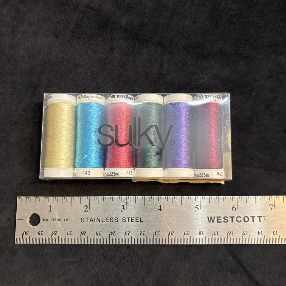 Lot 6 Sulky Thread Spools Rayon Variety Metallic Colors 250 Yards New Freeship! - Image 1 of 4