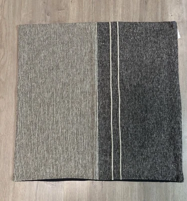 NWT Pottery Barn Black/Cream Basket Weave Linen Wool Cotton Pillow Cover 24x24" - Image 1 of 4