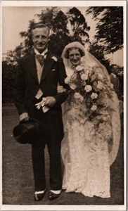Vintage 1930s European Real Photo RPPC Postcard WEDDING Photo Bride Groom UNUSED - Picture 1 of 2