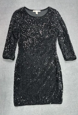 Forever 21 Black Sequin Party Cocktail Dress Knee Length 3/4 Sleeves Size S A369 - Image 1 of 4