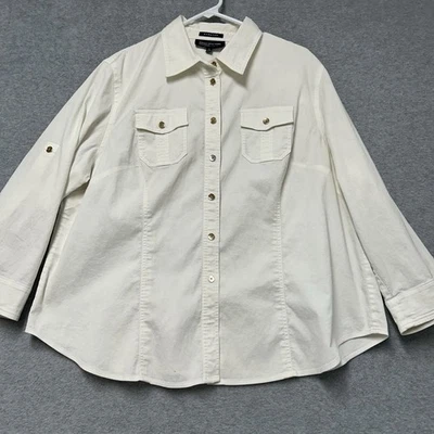 Jones New York Sport Button up Corduroy Blouse Womens Sz 2X Ivory Stretchy FLAW - Image 1 of 4