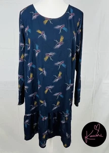 Kmart Anko Blue Bird Tunic Midi Dress Size 14 Short Sleeve - Picture 1 of 6