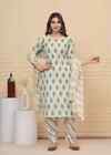 Beautiful Designer Cotton Kurti Pant Dupatta Set Women Bollywood Salwar Suit