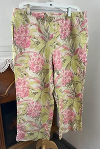 J Jill 100% Linen Floral Wide Leg Cropped Pants Resort Tropic W/Pockets ~ MPetit - Picture 1 of 4
