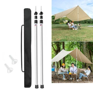 Adjustable Tarp Poles Set Of 2 Telescoping Aluminum Rods For Tent Camping Awning - Picture 1 of 19