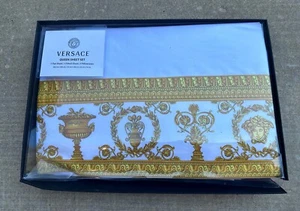 NEW Versace Barocco Cotton 4-Piece Sheet Sheet White/Gold $875 FREE Shipping - Picture 1 of 4