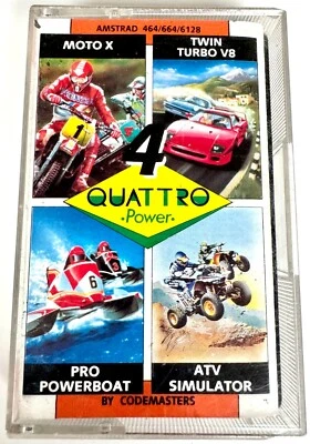 Vintage 4 Quattro Power 1990 MOTO X TWIN TURBO V8 Amstrad CPC Cassette POWERBOAT - Image 1 of 4