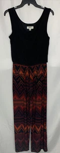 SOHO Womens Size M Romper Pants Sleeveless Elastic Waist One Piece Black Orange - Picture 1 of 6