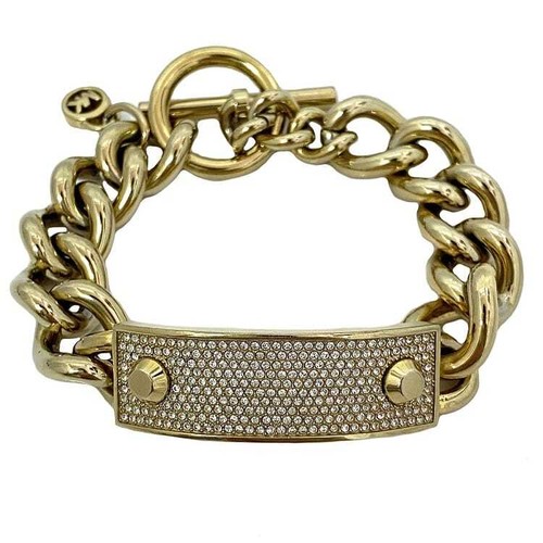 Michael Kors Bracciale Catena Oro ec 20166 Buone Condizioni Placca GP Strass
