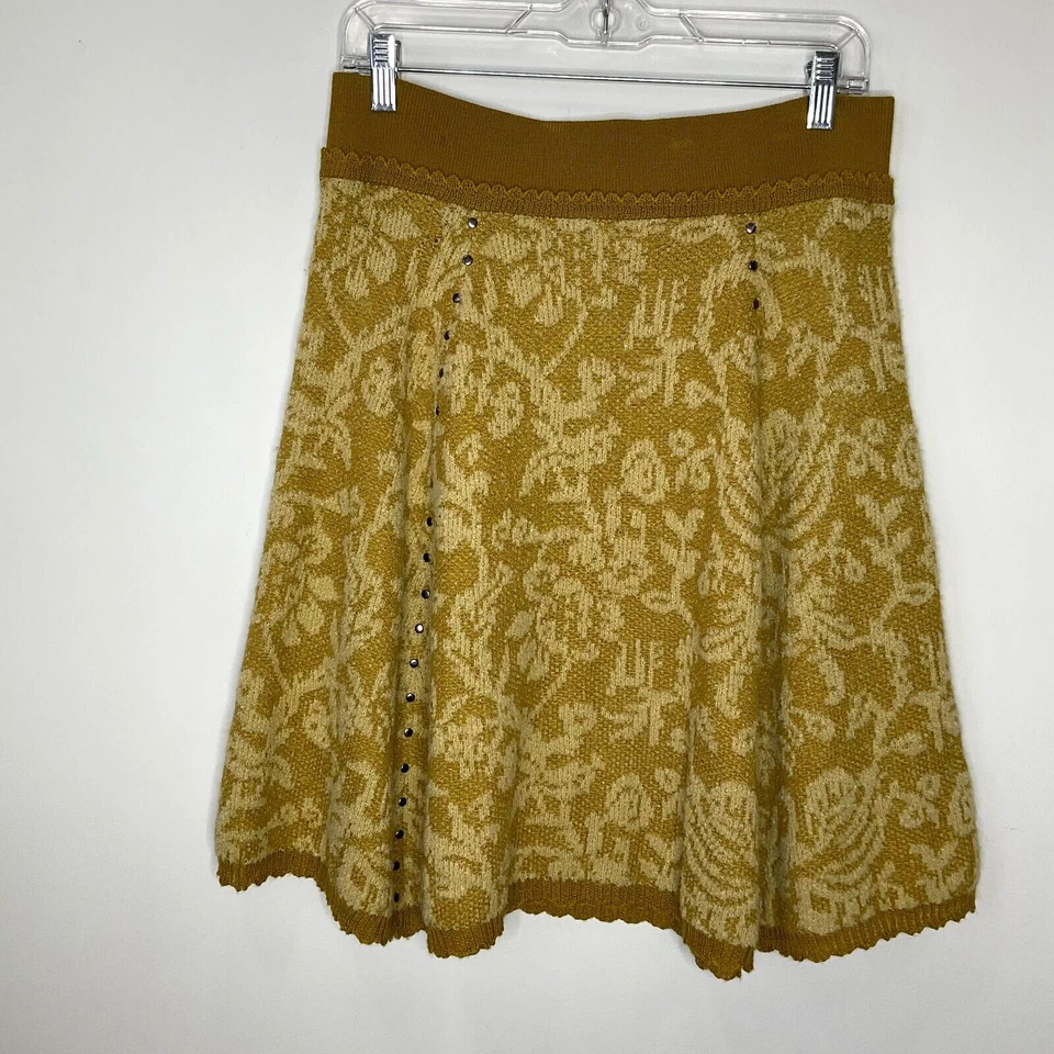 Falda Moth Mujer Talla Grande Amarilla Floral Tachonada Lana Mezcla Nailon Pull On Foto 1 de 4