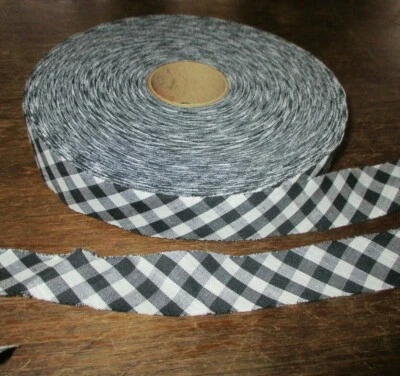10 yd ~1" Black White Gingham Check  Bias Tape Cotton  - Image 1 of 3
