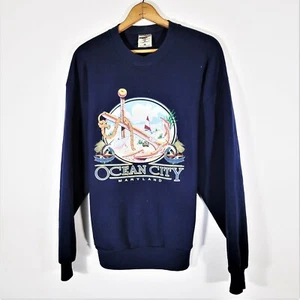 Vintage 90s Ocean City Double Sided Sweatshirt Vtg 1990s JERZEES 50/50 USA L - Picture 1 of 12
