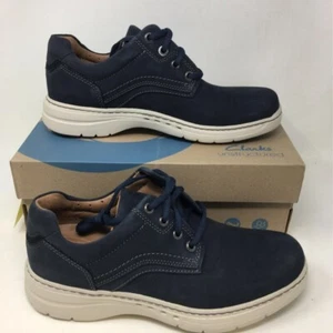 Clarks Mens Brawley Pace Derby Shoes Navy Blue Leather Lace Up Casual 9M New - Picture 1 of 8