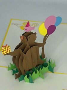 Birthday Balloon Bear 3D PopUp Card Animal Love Anniversary Greeting Child Fun