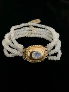Turkish Moonstone Beaded 4 Rows Vermeil Clasp Bracelet  7.5" L  42 G - Picture 1 of 8