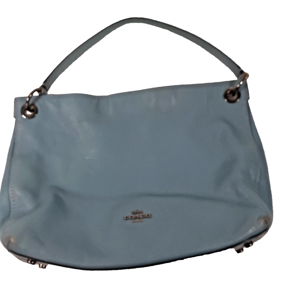 Coach Edie Hobo Blue Pebbled Leather Shoulder Bag Silver Hardware RARE - Image 1 of 4