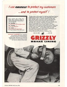 1954 revestimiento de freno Grizzly automotriz anuncio de ventas vintage - Imagen 1 de 1