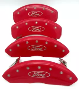 Set Of 4X Ford MGP American Made Red Front Rear Caliper Covers 10119F With Clips - Picture 1 of 9