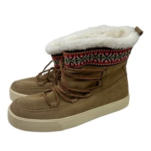Toms Alpine Brown Suede Boots 8.5 Lace Up Faux Fur Lining - Picture 1 of 16
