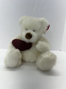 Russ Bear Hugs Valentines White Bear Stuffed Animal Plush Toy Red Heart 8” Tags - Picture 1 of 12