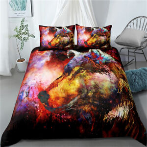 Twin/Full/Queen/King Size Bed Duvet/Quilt Cover Set Linen Wolf Universe