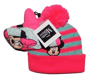 MINNIE MOUSE DISNEY Winter Hat & Insulated Ski Mittens Set PomPom Beanie NWT $30 - Picture 1 of 1