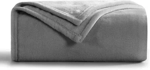 Plush Fuzzy Flannel Blanket Medium Grey for Twin Size Bed, Super Soft Warm - Picture 1 of 6