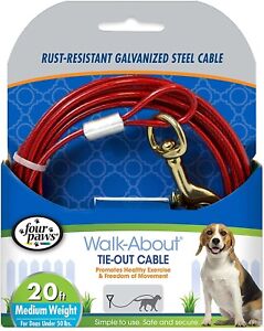 Four Paws Walk About Tie Out Cable Medium Weight for Dogs - 20' long