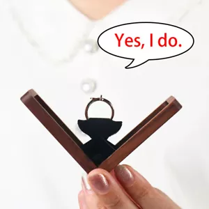 Engagement Ring Box for Proposal | Wooden Slim Ring Box with Rotating Display - Picture 1 of 18