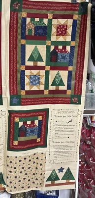 Primitive Little Quilt and Pillow Panel 20” x 15” finished mini quilt Green Red - Image 1 of 3