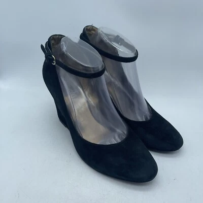 Tacones de cuña vintage Nine West de cuero negro con correa al tobillo talla 8,5 M Foto 1 de 4