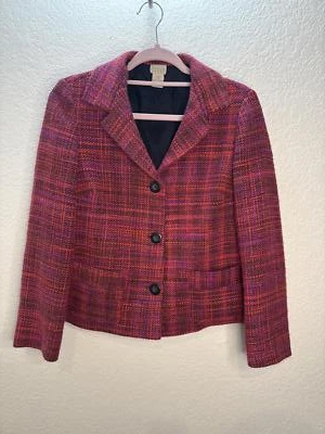 Blazer Sigrid Olsen Sport Mezcla Lana Tweed Cuadros Talla Pequeña Foto 1 de 4