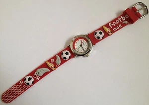 RELOJ LOCO DE FÚTBOL PARA NIÑOS NIÑOS CON CORREA DE PVC ROJO CON SILBATO DE RED BOTAS 3D - Imagen 1 de 1