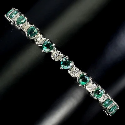 Pulseira de prata esterlina 925 coração topázio verde 4 mm joias de pedra preciosa 8,5 polegadas - Imagem 1 de 4